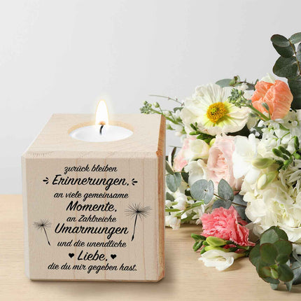SEO. Trauerlicht - Teelichthalter mit Gravur aus Holz - Grabschmuck - Motiv 1 Linkreich