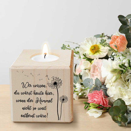 SEO. Trauerlicht - Teelichthalter mit Gravur aus Holz - Grabschmuck - Motiv 1 Linkreich