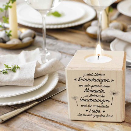 SEO. Trauerlicht - Teelichthalter mit Gravur aus Holz - Grabschmuck - Motiv 2 Linkreich
