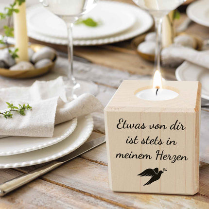 SEO. Trauerlicht - Teelichthalter mit Gravur aus Holz - Grabschmuck - Motiv 4 Linkreich