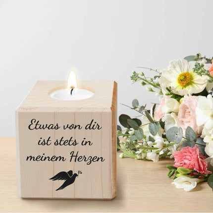 SEO. Trauerlicht - Teelichthalter mit Gravur aus Holz - Grabschmuck - Motiv 4 Linkreich