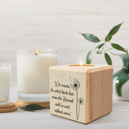 SEO. Trauerlicht - Teelichthalter mit Gravur aus Holz - Grabschmuck - Motiv 1 Linkreich