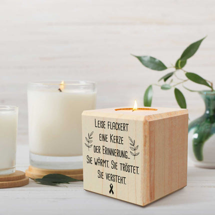 SEO. Trauerlicht - Teelichthalter mit Gravur aus Holz - Grabschmuck - Motiv 5 Linkreich