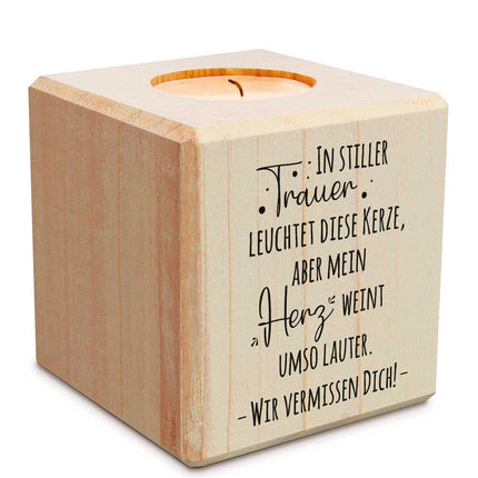 SEO. Trauerlicht - Teelichthalter mit Gravur aus Holz - Grabschmuck - Motiv 3 Linkreich