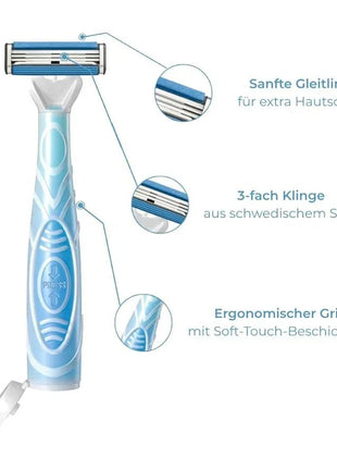 Trip Shave Club Rasierer– Kompakter 2-in-1 Reiserasierer mit integriertem Rasiergel (3-fach Klinge) - Blau Linkreich