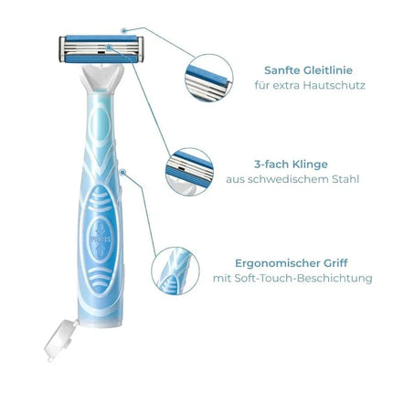 Trip Shave Club Rasierer– Kompakter 2-in-1 Reiserasierer mit integriertem Rasiergel (3-fach Klinge) - Blau Linkreich