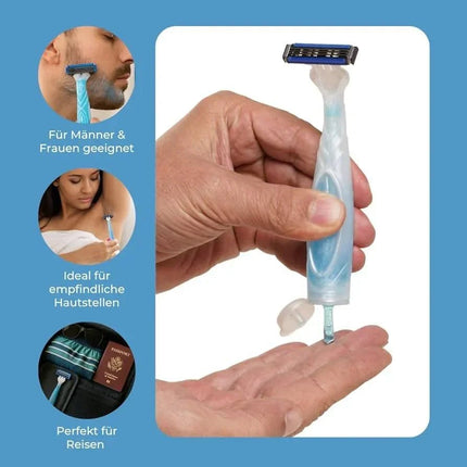 Trip Shave Club Rasierer– Kompakter 2-in-1 Reiserasierer mit integriertem Rasiergel (3-fach Klinge) - Blau Linkreich