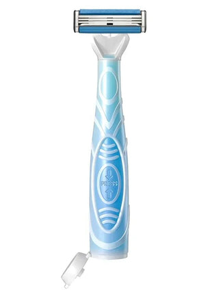 Trip Shave Club Rasierer– Kompakter 2-in-1 Reiserasierer mit integriertem Rasiergel (3-fach Klinge) - Blau Linkreich