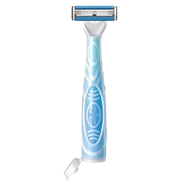 Trip Shave Club Rasierer– Kompakter 2-in-1 Reiserasierer mit integriertem Rasiergel (3-fach Klinge) - Blau Linkreich