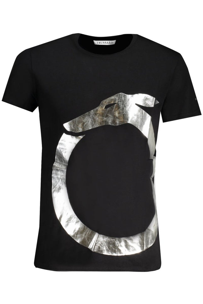 SEO. TRUSSARDI Herren T-Shirt Kurzarm Schwarz – Logo Print aus 100% Baumwolle - Schwarz Linkreich