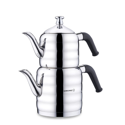 Korkmaz Mina Maxi Teekannen-Set, 1,1 l + 2,0 l, 18/10 Edelstahl, Silber