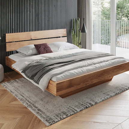 SEO. Turin Massivholz Eichenbett 140 - 180cm mit Holzbeinen und doppelter Rückenlehne - 140 x 200 cm Linkreich