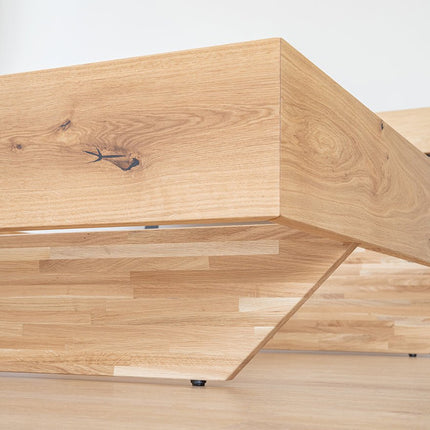 SEO. Turin Massivholz Eichenbett 140 - 180cm mit Holzbeinen und doppelter Rückenlehne - 140 x 200 cm Linkreich