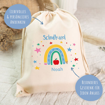 SEO. Turnbeutel für Kinder - Regenbogen Schulkind - zur Einschulung - Linkreich