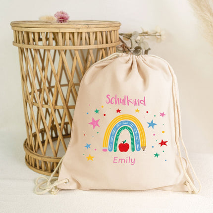 SEO. Turnbeutel für Kinder - Regenbogen Schulkind - zur Einschulung - Linkreich