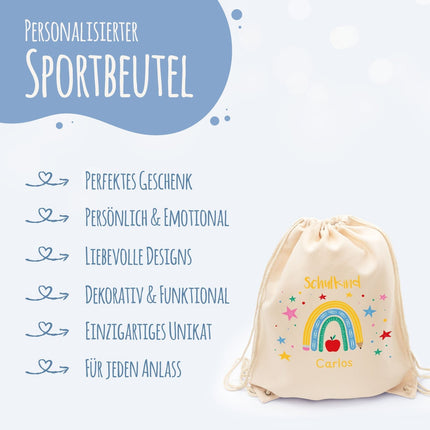 SEO. Turnbeutel für Kinder - Regenbogen Schulkind - zur Einschulung - Linkreich