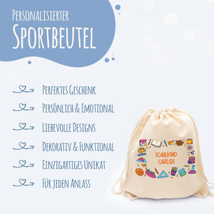 SEO. Turnbeutel für Kinder - Schulkind Comic - zur Einschulung - Linkreich