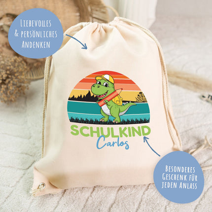 SEO. Turnbeutel für Kinder - Schulkind Dino - zur Einschulung - Linkreich