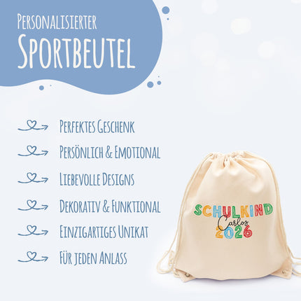 SEO. Turnbeutel für Kinder - Schulkind Kreide - zur Einschulung - Intensiv Linkreich