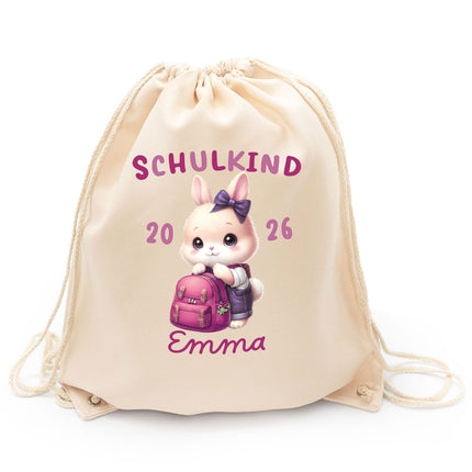 SEO. Turnbeutel für Kinder - Schulkind Tiere - zur Einschulung - Kaninchen Rosa Linkreich
