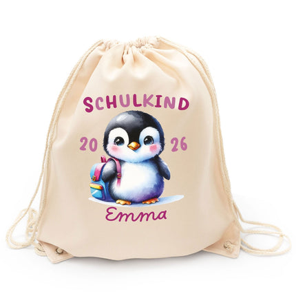 SEO. Turnbeutel für Kinder - Schulkind Tiere - zur Einschulung - Pinguin Linkreich