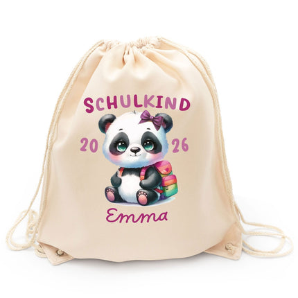 SEO. Turnbeutel für Kinder - Schulkind Tiere - zur Einschulung - Panda Rosa Linkreich