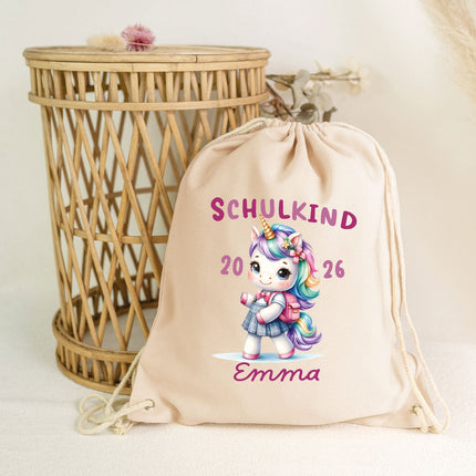 SEO. Turnbeutel für Kinder - Schulkind Tiere - zur Einschulung - Einhorn Linkreich