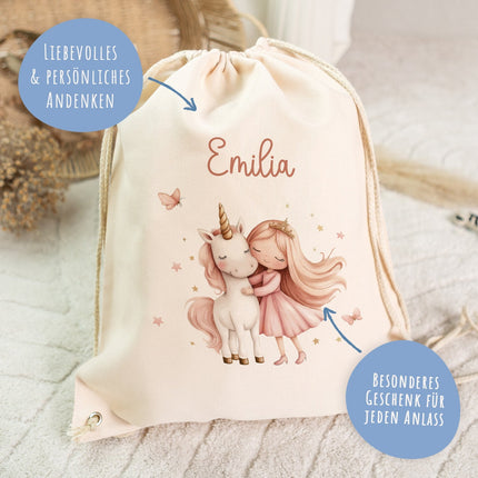 SEO. Turnbeutel mit Kindermotiv - Prinzessin & Einhorn - für Kinder - Linkreich
