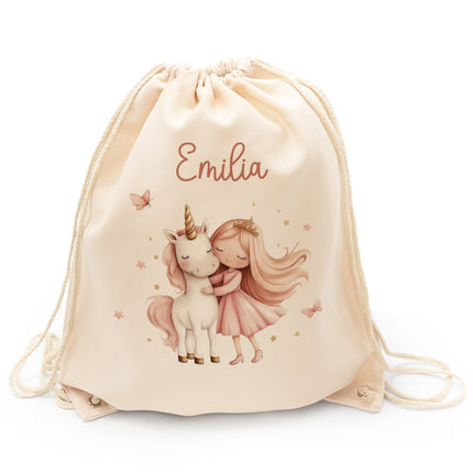 SEO. Turnbeutel mit Kindermotiv - Prinzessin & Einhorn - für Kinder - Linkreich