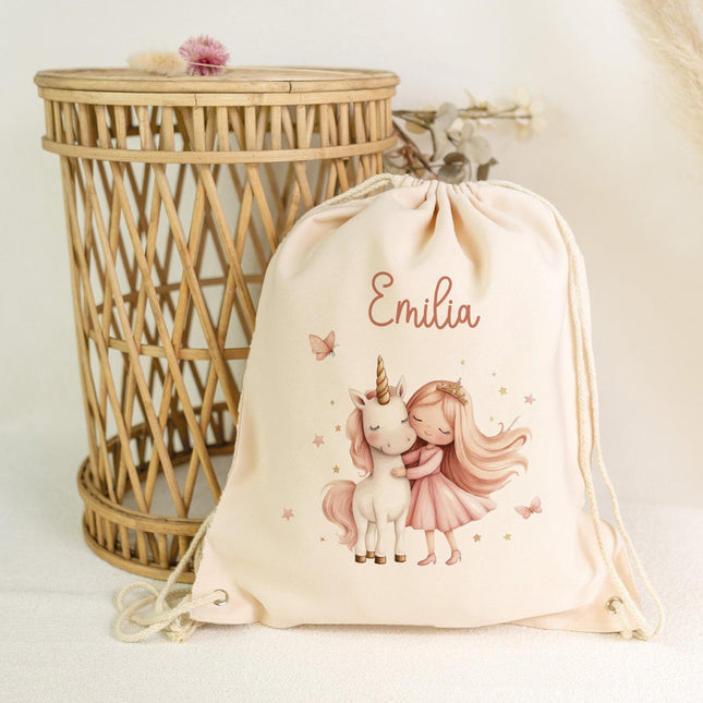 SEO. Turnbeutel mit Kindermotiv - Prinzessin & Einhorn - für Kinder - Linkreich