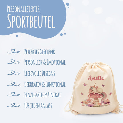 SEO. Turnbeutel mit Kindermotiv - Schlafendes Einhorn - für Kinder - Linkreich