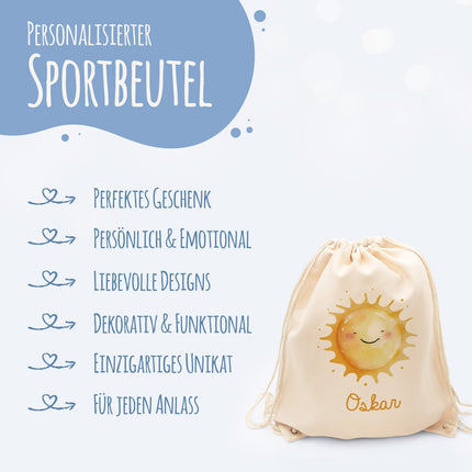 SEO. Turnbeutel mit Kindermotiv - Sonne - für Kinder - Linkreich