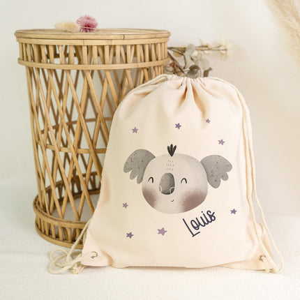 SEO. Turnbeutel mit Kindermotiv - Tierköpfe - für Kinder - Koala Linkreich