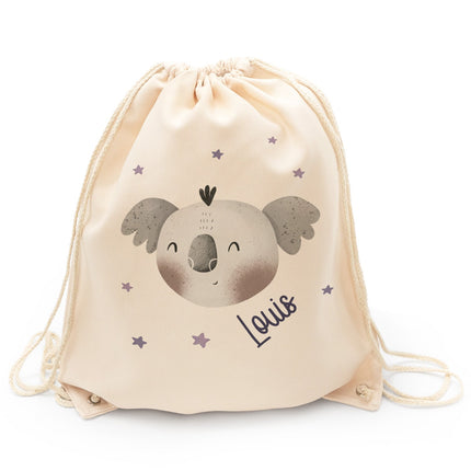 SEO. Turnbeutel mit Kindermotiv - Tierköpfe - für Kinder - Koala Linkreich