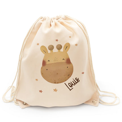 SEO. Turnbeutel mit Kindermotiv - Tierköpfe - für Kinder - Giraffe Linkreich