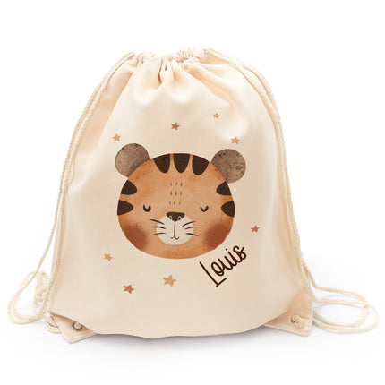 SEO. Turnbeutel mit Kindermotiv - Tierköpfe - für Kinder - Tiger Linkreich