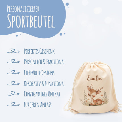SEO. Turnbeutel mit Kindermotiv - Waldtier - für Kinder - Linkreich