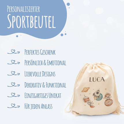 SEO. Turnbeutel mit Kindermotiv - Weltraum - für Kinder - Linkreich
