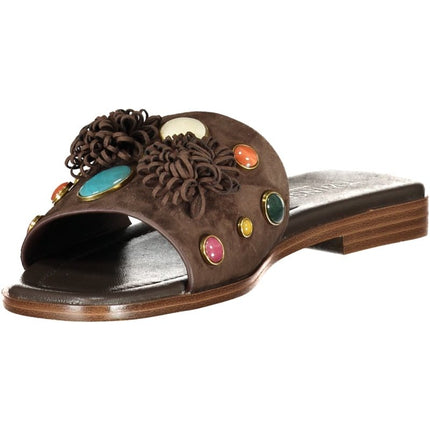 SEO. TWINSET Damen-Hausschuhe aus Italien – Braune Pelle für Frühjahr/Sommer - Braun Linkreich