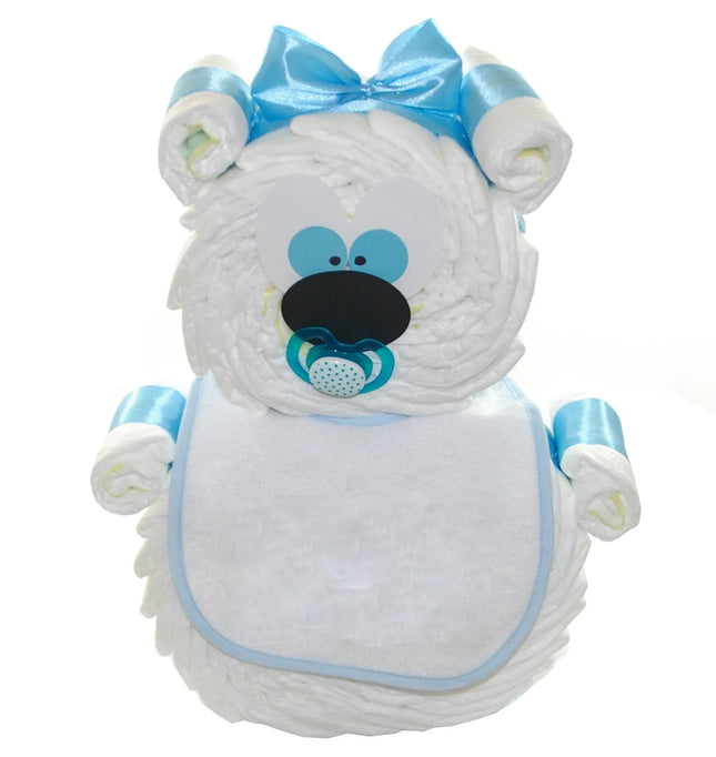 Windeltorte Windelbär blau mit Lätzchen