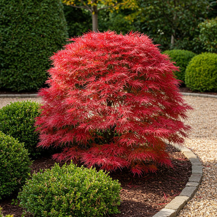 Japanischer Ahorn – Acer palmatum 'Shaina' – ca. 70cm hoch – Ø19cm – kompakte Sorte mit tiefrotem Laub – Balkon – & Gartenpflanze