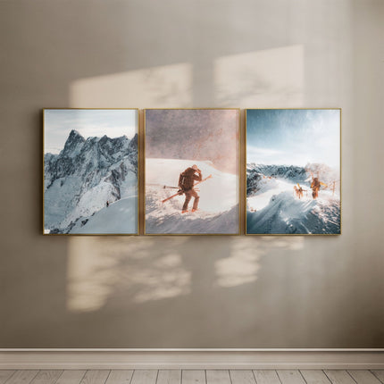 Vallée Blanche Skiing Prints Set of 3 - French Alps Mountain Wall Art