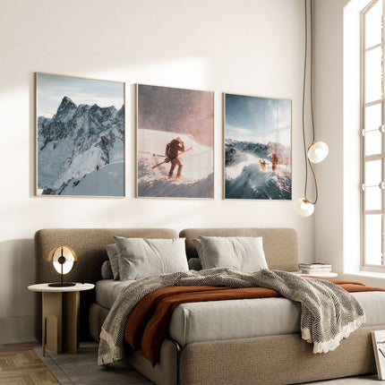 Vallée Blanche Skiing Prints Set of 3 - French Alps Mountain Wall Art