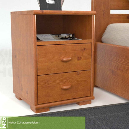 SEO. Vanessa Kiefer Massivholz Nachttisch Kiefer mit 2 Schubladen und 1 Regal aus 100% Bio Kiefer - Kirsch Linkreich