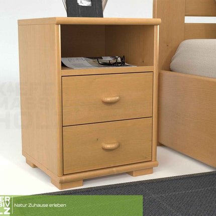 SEO. Vanessa Kiefer Massivholz Nachttisch Kiefer mit 2 Schubladen und 1 Regal aus 100% Bio Kiefer - Capuccino Linkreich