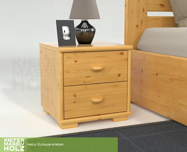 SEO. Vanessa Kiefer Massivholz Nachttisch Nachtschrank | 2 - Schubladen | 100% Bio Kiefer - Natur Linkreich