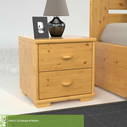 SEO. Vanessa Kiefer Nachttisch 100% Bio Kiefer mit 2 Schubladen – Massivholz Nachtschrank - Natur Linkreich