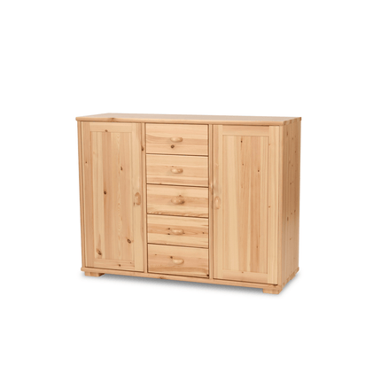 SEO. Vanessa Kommode Sideboard | Anrichte | 2 - Türig mit 5 - Schubladen | 100% Bio Massivholz - Natur Linkreich