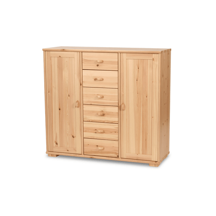 SEO. Vanessa Kommode Sideboard | Anrichte | 2 - Türig mit 6 - Schubladen | 100% Bio Massivholz - Natur Linkreich