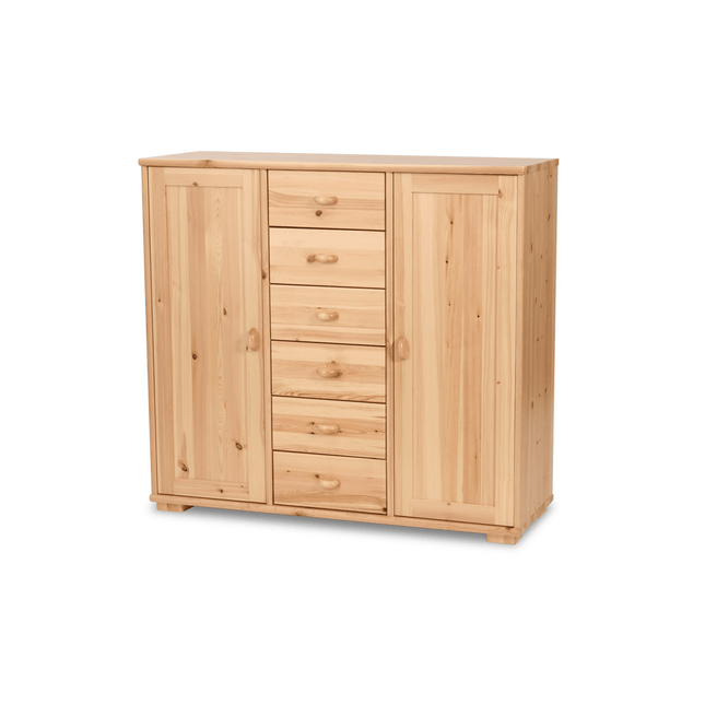 SEO. Vanessa Kommode Sideboard | Anrichte | 2 - Türig mit 6 - Schubladen | 100% Bio Massivholz - Natur Linkreich
